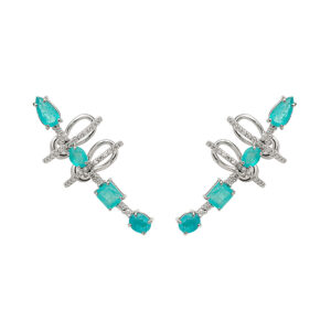 Brinco Earcuff Ouro Branco 18K Turmalina Paraíba Brasileira 3.03 CTS e Diamante 0.26 CTS