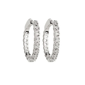 Brinco Argola Oval Ouro Branco 18K Diamante 0.09CTS