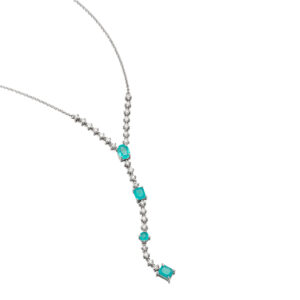 Colar Gravata Ouro Branco 18K Turmalina Paraíba Brasileira 1.12CTS e Diamantes 0,35 CTS 0.35CTS