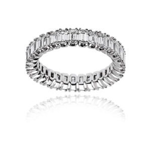 Anel Aliança Inteira de Baguete Ouro Branco 18K Diamante 4.47CTS