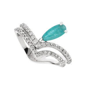 Anel Arco Ouro Branco 18K Turmalina Paraíba Brasileira 0.80CTS e Diamantes 0.56CTS