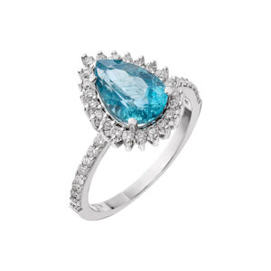 Anel Lady Ouro Branco 18K Apatita 1.90CTS e Diamante 0.38CTS