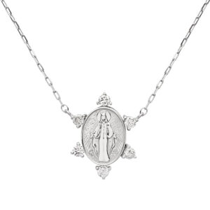 Colar Nossa Senhora das Graças Ouro Branco 18K Diamante 0.15 CTS
