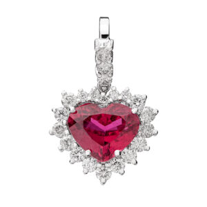 Pingente Coração Ouro Branco 18K Rubelita 2.45CTS e Diamante 0.60CTS