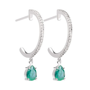 Brinco Meia Argola Esmeralda 0.36CTS e Diamante 0.16CTS