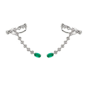 Brinco Earcuff em Ouro Branco 18K com 0,60 CTS de Esmeraldas e 0,14 CTS de Diamantes