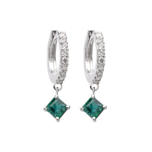 Piercing Brinco Argola Ouro Branco 18K Esmeralda 0.43CTS e Diamantes o par.