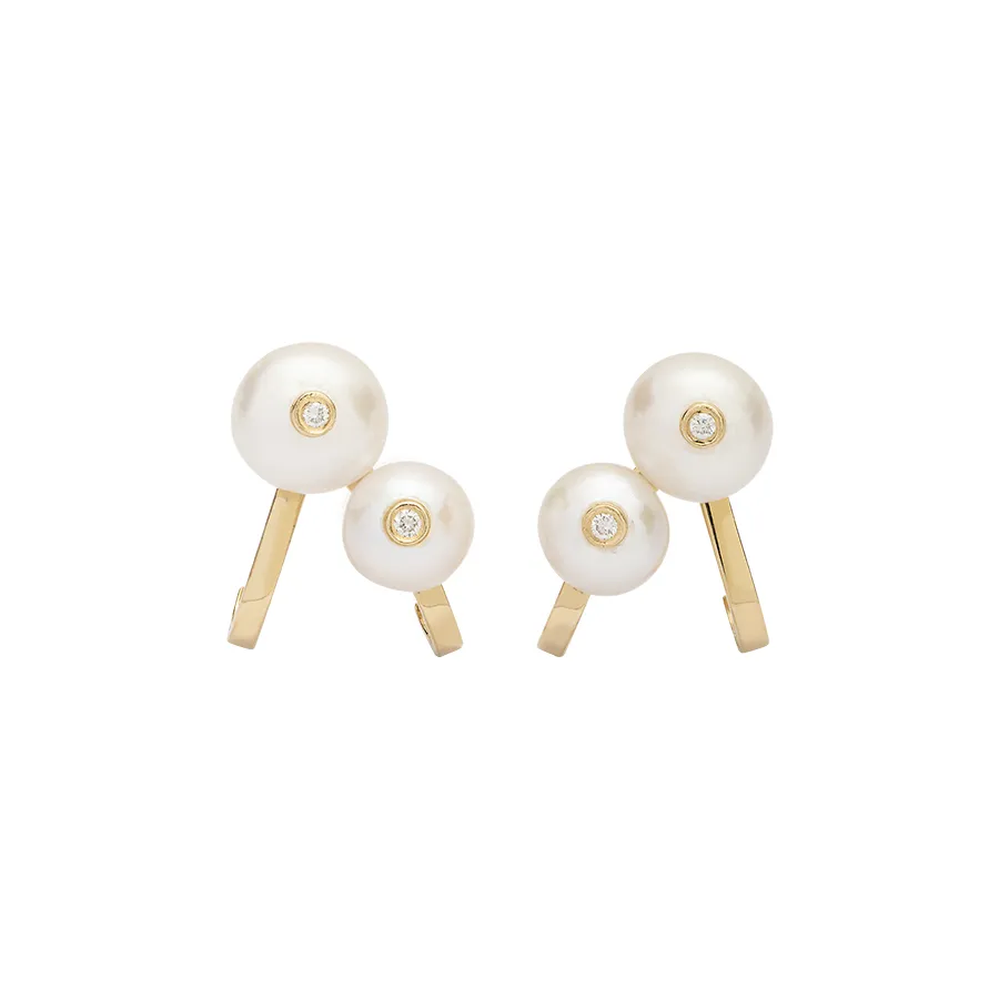 Brinco Leonor e Sofia em Ouro Amarelo 18K com Pérola e Diamantes 0,12 CTS