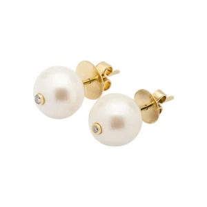 Brinco Solitário Charlotte em Ouro Amarelo 18K com Pérola e Diamantes