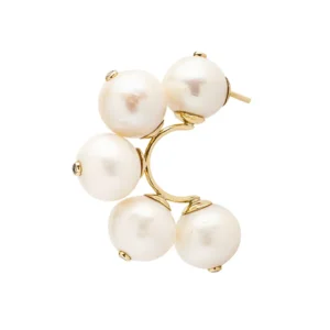 Brinco Grace Kelly Argola em Ouro Amarelo 18K com Pérola e Diamantes 0,30 CTS