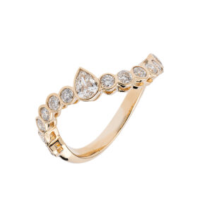 Anel Gota Ouro Amarelo 18K Diamante Central 0,30 CTS