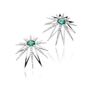 Brinco Estrela Cadente Ouro Branco 18K Esmeraldas 0,81 CTS e Diamantes 0,70 CTS