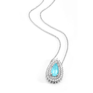 Colar Lady Duplo Ouro Branco 18K Turmalina Paraíba 1.14CTS e Diamantes 0.61 CTS